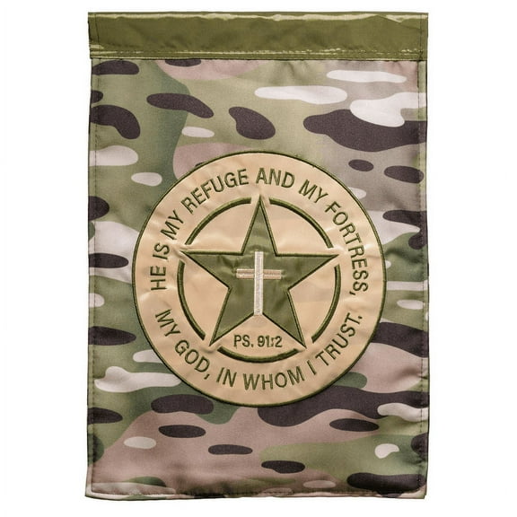 He Is My Refuge Military Camo 18 x 13 Polyester Decorative Outdoor Hanging Garden Flag