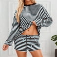thumbnail image 2 of WAYUTE 2 Piece Sets for Women Casual Long Sleeve Striped Shorts Sets with Drawstring for Srping Fall Comfortable Soft Outfit, 2 of 7