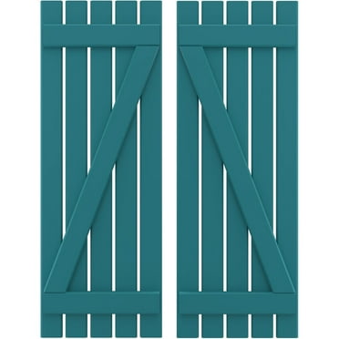 Ekena Millwork 19 1/2"W x 73"H Americraft Five Board (2 Batten) Exterior Real Wood Spaced Board-n-Batten Shutters w/ Z-Bar (Per Pair), Antigua