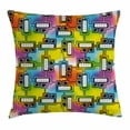 thumbnail image 1 of Colorful Decor Throw Pillow Cushion Cover, Hippie Digital Fun Characters with Eyes and Teeth Video Games Art Pattern, Decorative Square Accent Pillow Case, 20 X 20 Inches, Multicolor, by Ambesonne, 1 of 2
