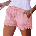 thumbnail image 1 of Pantalones Cortos Vaqueros Elásticos Enrollables para Mujer, Cintura Elástica con Cordón Ajustable, Cómodos, Color Rosa, Talla L, 1 of 6