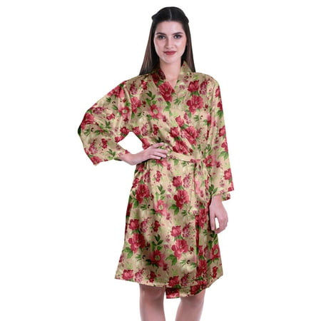 

Moomaya Printed Womens Kimono Robes Short Satin Silk Bridal Robe Loungewear