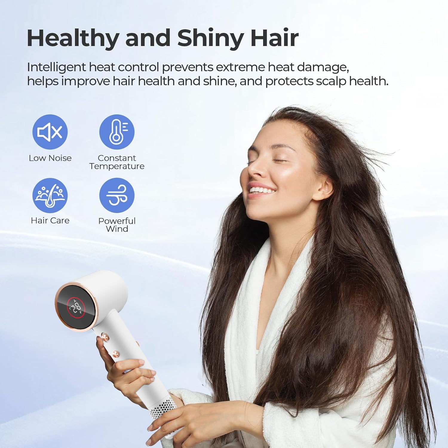 Hair Dryer, 160000 RPM Small High-Speed Travel Portable Blow Dryer for Curly Straightener Hair, Professional Quiet Negative Ionic Hair Dryer Nozzle, White