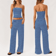 thumbnail image 2 of Womens Striped 2 Piece Sets Summer Strapless Crop Tube Tops Wide Leg Pants Matching Loungewear Set Vacation Outs, 2 of 7