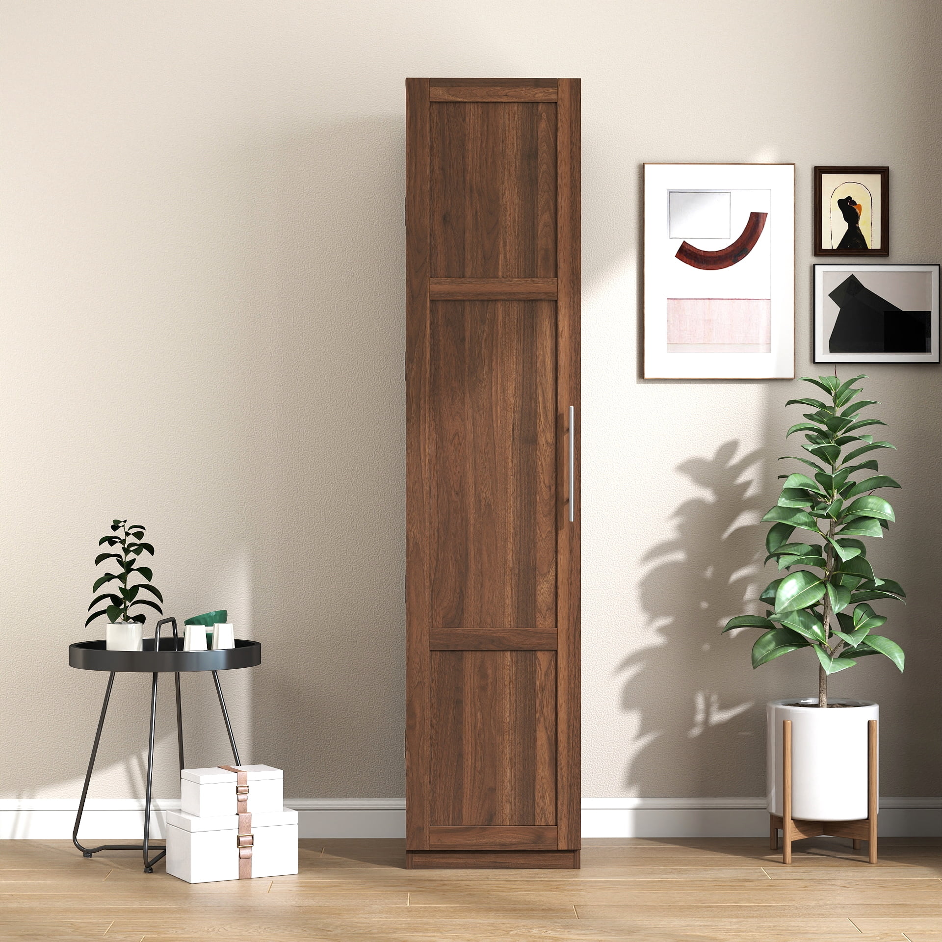 Kitchen Pantry Cabinet Freestanding Buffet Cupboard with Adjustable Shelves Side Racks, Walnut