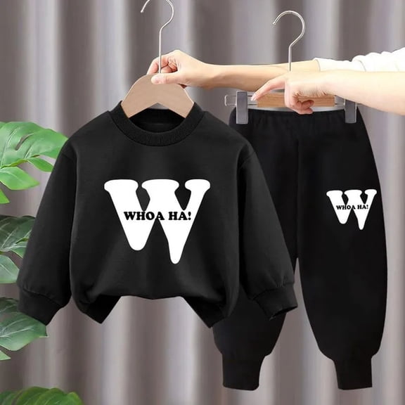 Girls' Black Graphic 2-Piece Tracksuit Set - Sweatshirt & Jogger Pants,Size 2-3T