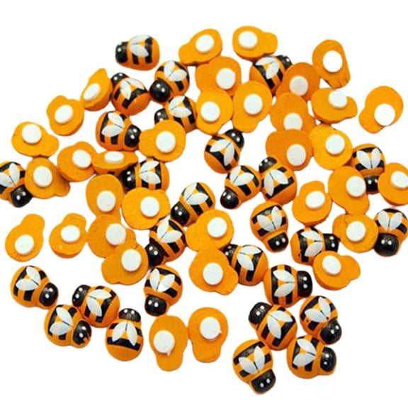 100 Pcs Tiny Wooden Bee Embellishments Self-Adhesive Painted Flatback Bumble Bee for DIY Scrapbooking Home Wall Decor