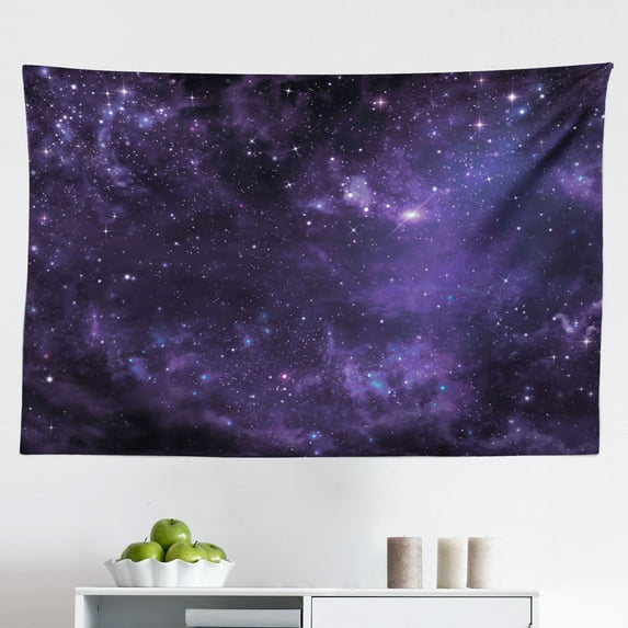 Galaxy Tapestry, Nebula in Cloudy Sky View of Far Stars in Night Sky Milky Way Universe Print, Fabric Wall Hanging Decor for Bedroom Living Room Dorm, 2 Sizes, Navy Blue, by Ambesonne