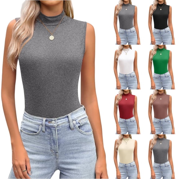 Inglocry Women Mock Turtleneck Sleeveless Tops Stretchy Relax Silm Fit Casual Office 2026 Summer Layer Tank Top White -AG11 Tank Top