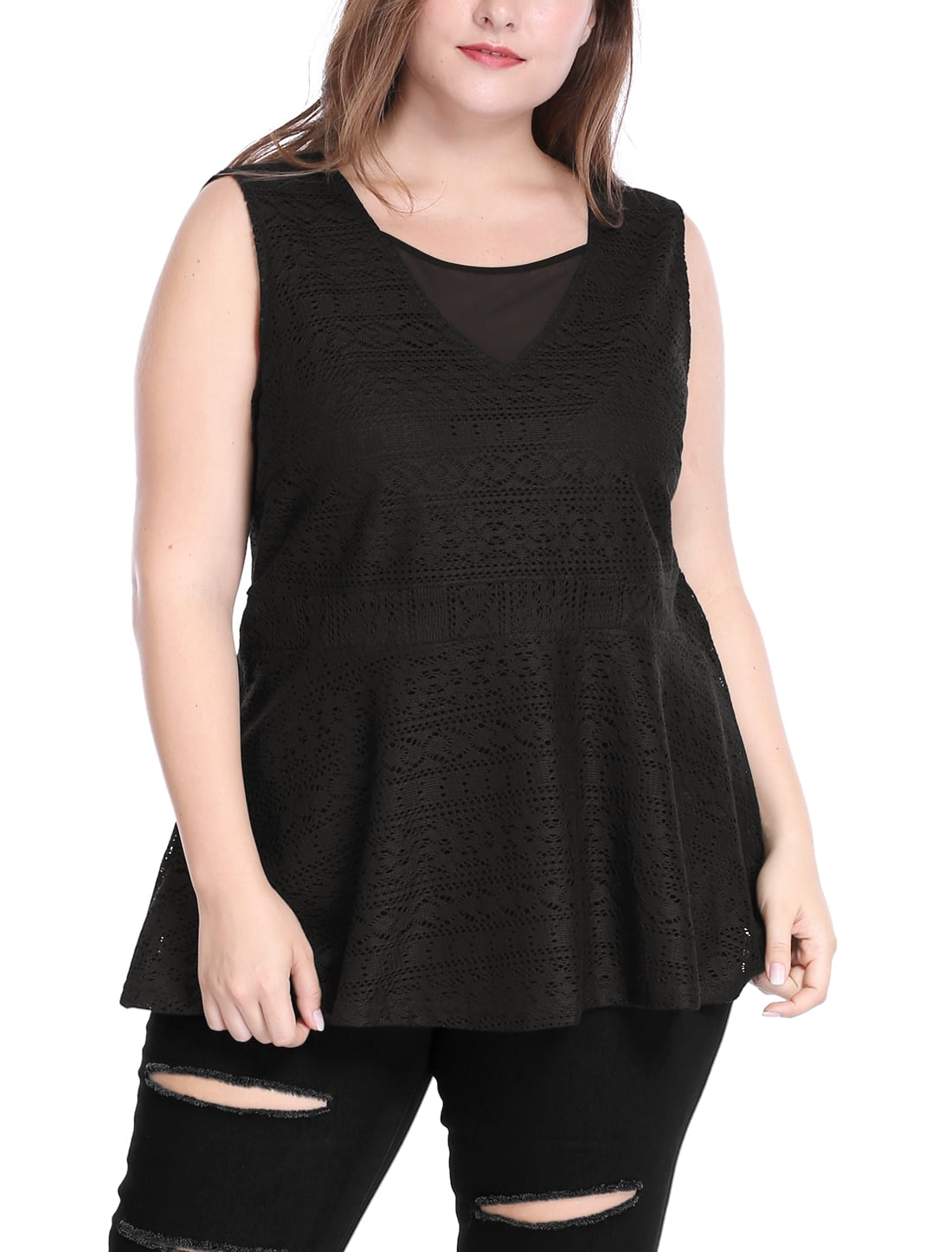 black lace peplum top plus size