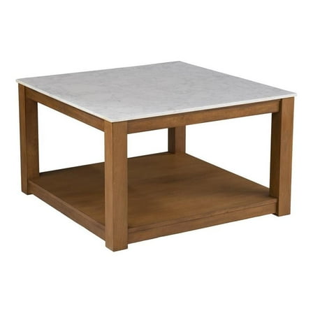 Maklaine Transitional Faux Marble Top Cocktail Table in White - Natural
