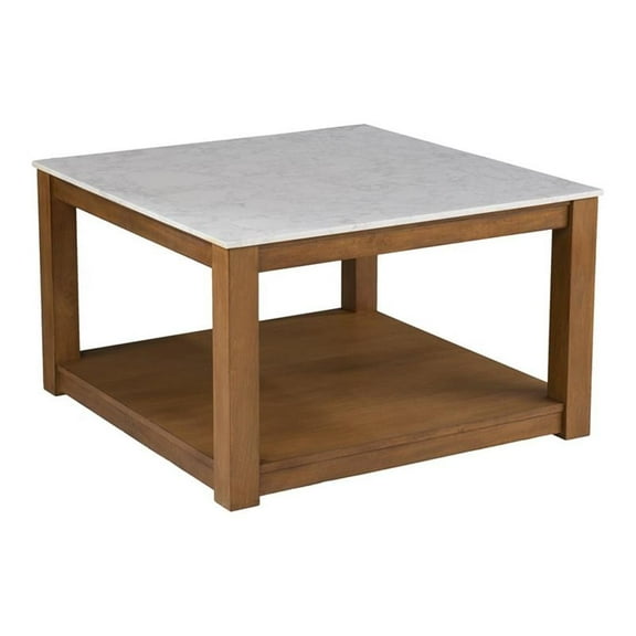 Maklaine Transitional Faux Marble Top Cocktail Table in White - Natural