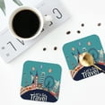 thumbnail image 4 of Lsque Let's go Travel Pattern 4" Drink Coasters Set of 4, PVC Leather Absorbent Coasters, Table Coaster Set Decorative Coffee Cup Coasters Housewarming Gift -Square, 4 of 6