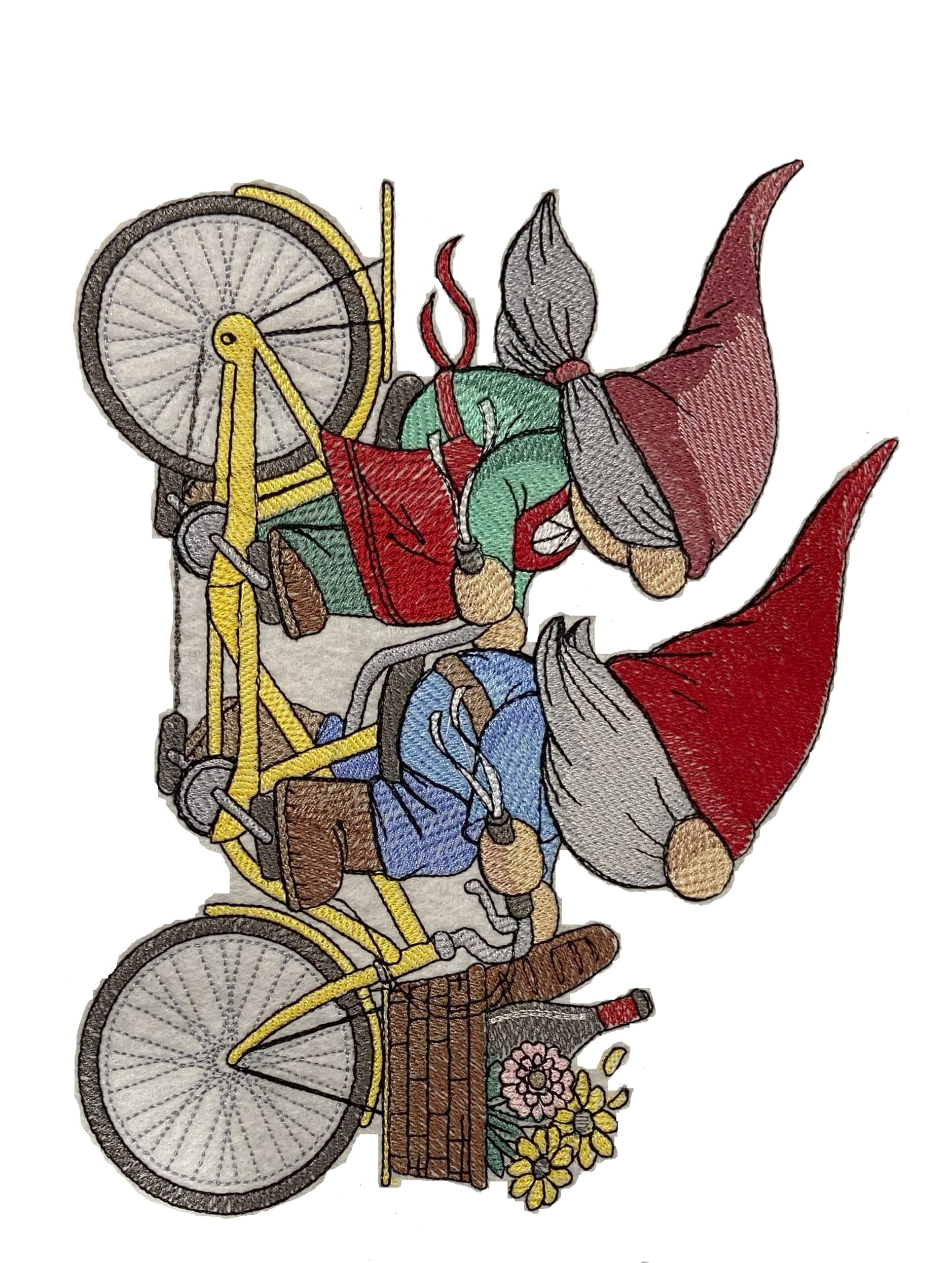 Beyond Vision Custom Biking Adventure Gnomes Embroidered Iron on/Sew Patch (8.76" x 6.86")