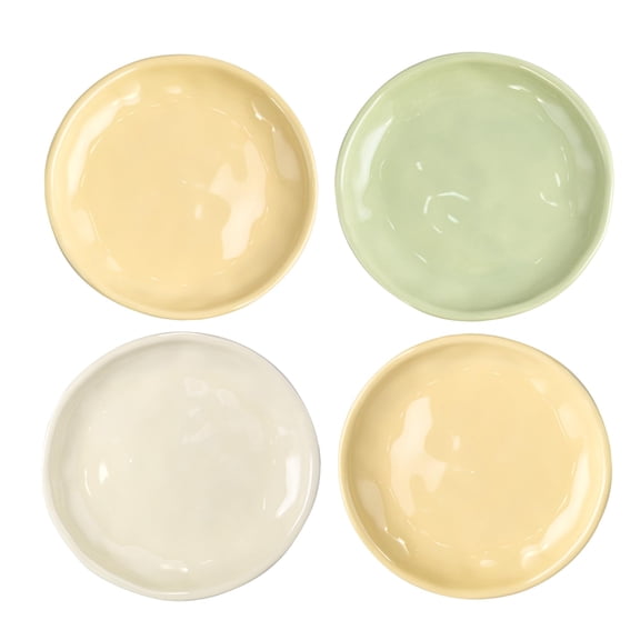 6 Inch Ceramic Salad Plates, Set of 6 - Small Appetizer & Dessert Plates for Portion Control, Microwave & Dishwasher Safe, Chip-Resistant (Soft Green, Cream Yellow, Creamy White (6)