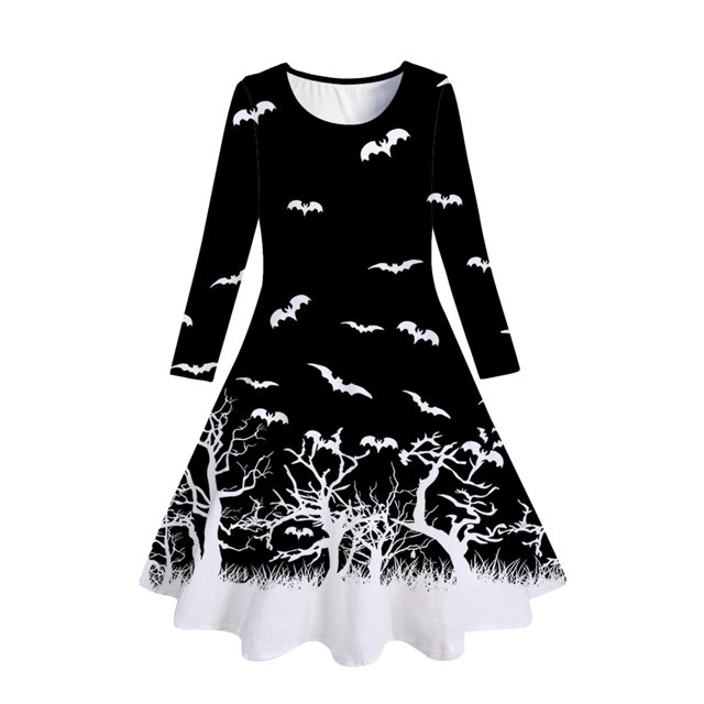 WEAIXIMIUNG Robes d'Été avec Manches Maxi Enfants Filles Tout-Petits Arbres de Noël Imprimé Cerf Robe de Fête Manches Longues 4-5 Ans
