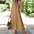 thumbnail image 3 of Aellinatey Women's linen V-neck long dress with three-quarter sleeves, solid color long slip dress, 3 of 7