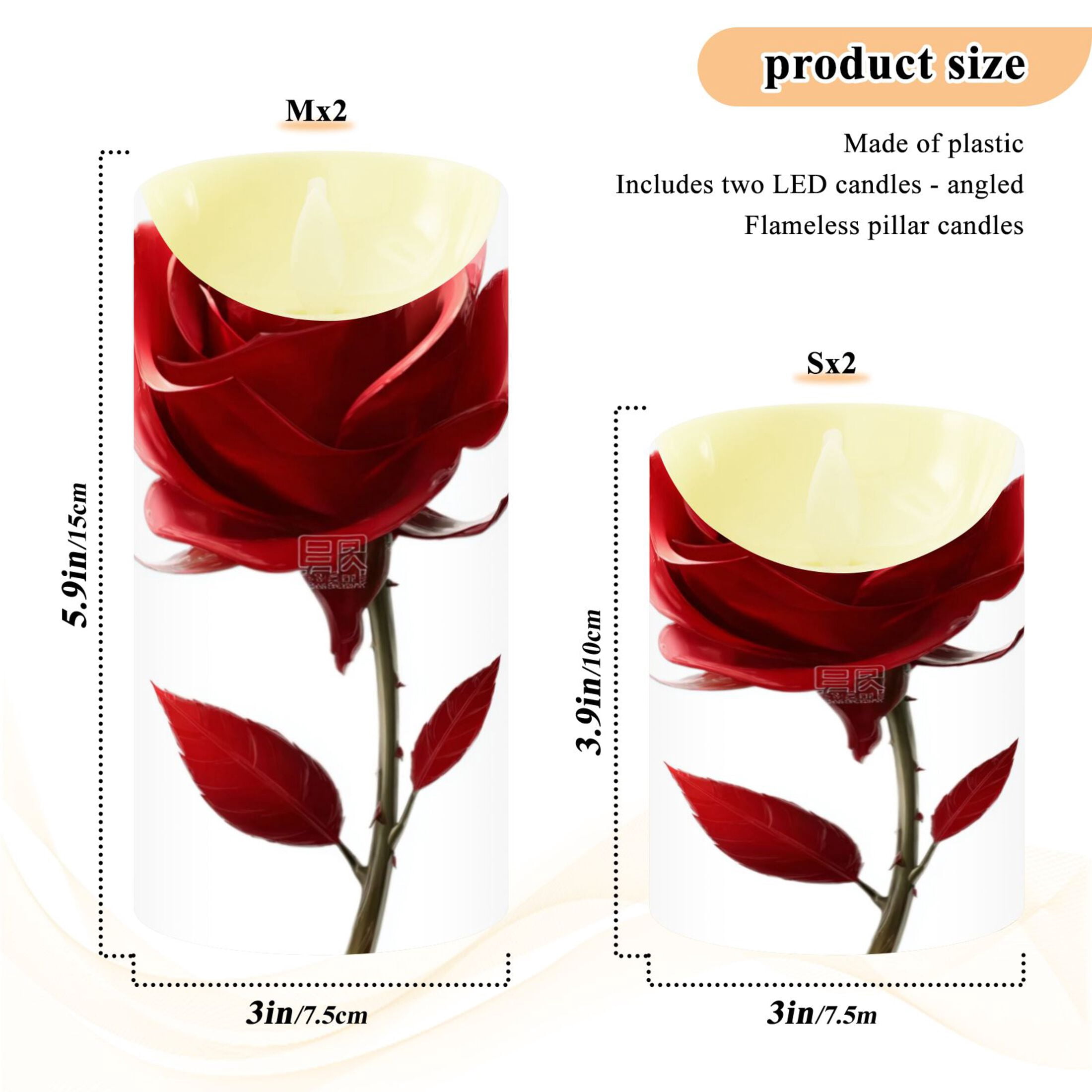 Iauyy Flameless Candles Battery Operated LED Pillar Candles with Remote and Timer, 3d Roses Set of 2 （M)