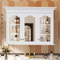 JERFIT 40 Inch White Modern Bathroom Medicine Cabinet with Mirror, 3 Glass Door Wall Mounted Storage Cabinet with 6 Adjustable Shelves, Solid Wood and MDF Construction