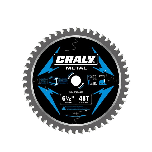 CRALY 6-1/2 Inch 48 Teeth Circular Saw Blade, 5/8 Inch Arbor, for Steel and Ferrous Metal Cutting, with Thin Kerf and Professional Carbide Tip