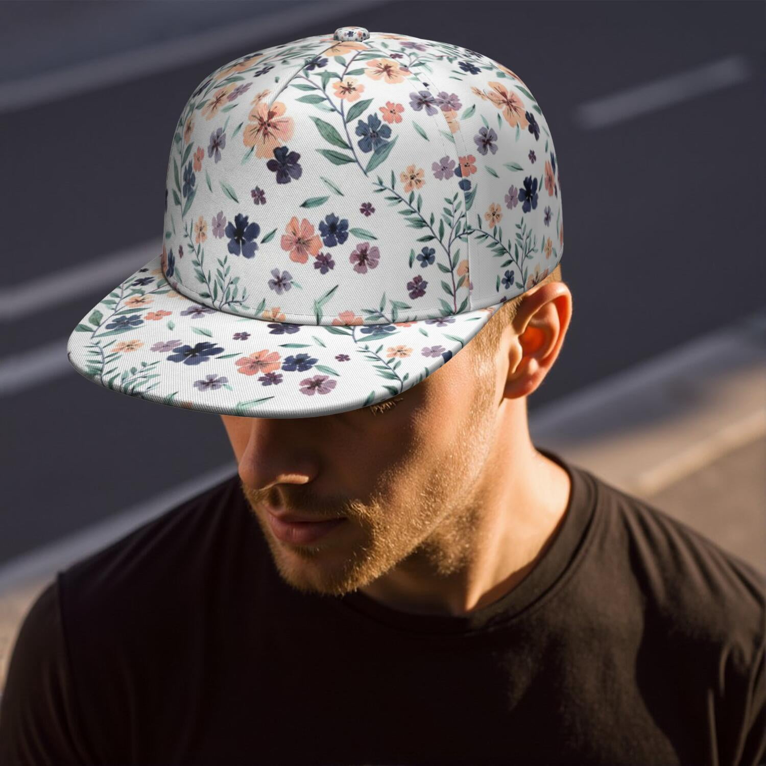 Vintage Floral Baseball Cap – Romantic Rose Flat Bill Hat 