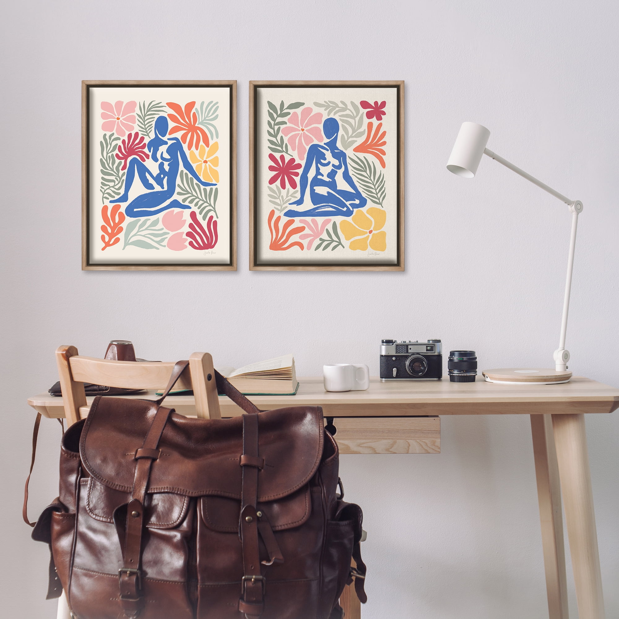 Stupell Industries Abstract Garden Female Figure People Painting Brown Floater Framed Canvas Art Print Wall Art, 17 x 21, Set of 2