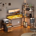 thumbnail image 1 of GUNAITO 71 inch Computer Desk L Shaped Gaming Desk with LED Light & Power Outlet Office Desk with File Drawers Cabinet,3-Tier Shelf,Storage Bag for Home Office,Brown, 1 of 11