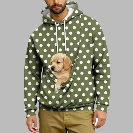 Dolkfu Men s Hoodie Fleece Polka Dot Pet Pouch Sweatshirts Pullover Hooded Drawstring Mens Long Sleeve Shirts 2X