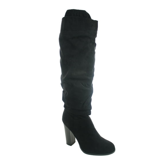 Qupid Womens Faux Suede Knee High Almond Toe Fringe Cowboy Boot Dark Rust
