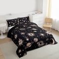 thumbnail image 6 of jejeloiu Stars Planet Moon Queen Comforter Set,Universe Galaxy Bedding Sets,Beige Black Bedding Comforter Set For Adults,Microfiber Bedroom Decor Reversible,3-Piece, 6 of 8