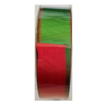 Double Satin Bow - Kirkland Wire Edged Ribbon Red/Green Double Sided Satin 50 Yards 1.5 inches Perfect Bow for Holiday Christmas Party Gift