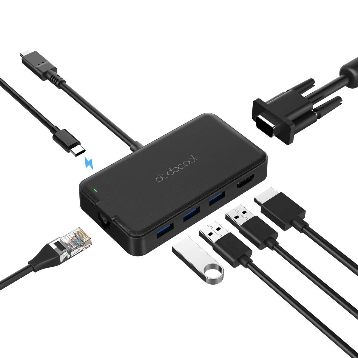 USB C Hub,dodocool MacBook Pro Adapter with 4K HDMI,VGA Port,Gigabit