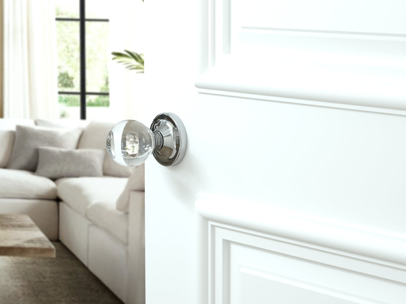 Passage Round Ball Crystal Door Knobs Polished Chrome Round Rosette