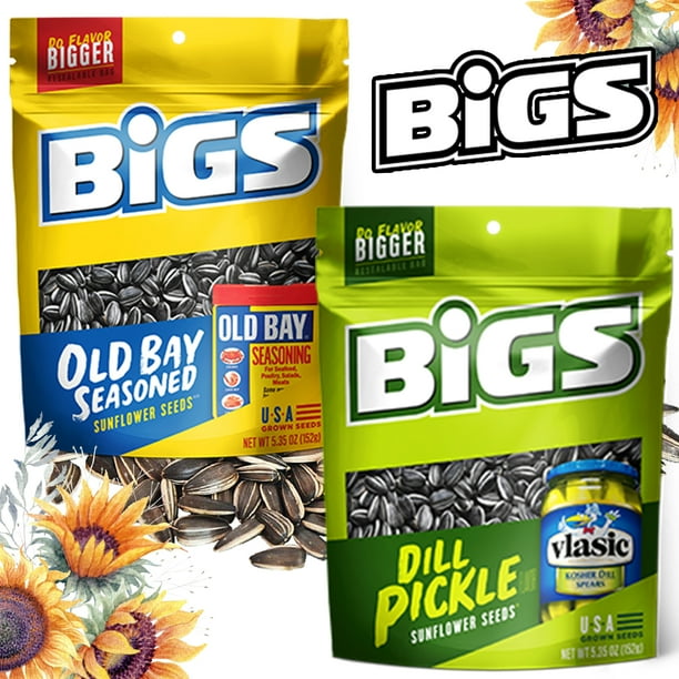 Bigs Sunflower Seeds Dill Pickle and Old Bay Seasoning 2Pack 5.