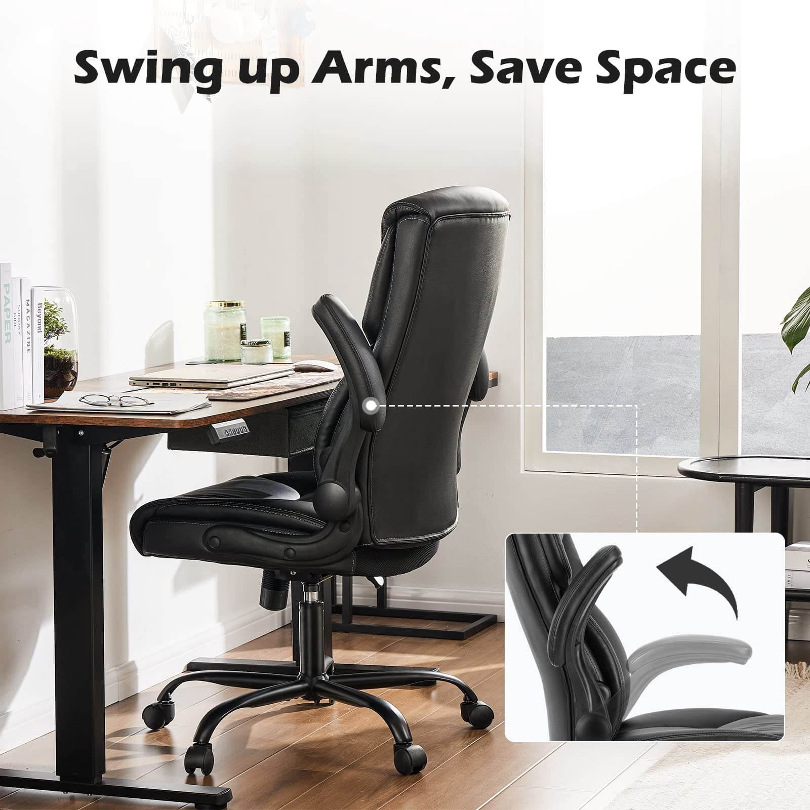 Bigleap  Big and Tall Office Chair Desk Chair 300lbs Wide Seat with Adjustable Armrest and Lumbar Support PU Leather High Back Executive Task Ergonomic Computer Chair for Back Pain,Black1