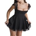 thumbnail image 3 of Femmes Volant Mini Robe Fée Vintage Bodycon Carré Cou Swing Mignon Courte Robe Dentelle Patchwork Y2k Robes Blanches, 3 of 7
