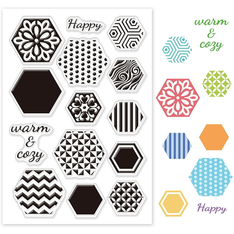 Hexagonal Pattern Silicone Clear Stamps Honeycomb Transparent Stamps for Birthday Easter Valentine's Day Cards Making DIY Scrapbooking Photo Album