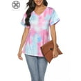thumbnail image 3 of Luxtrada Plus Size Womens Summer Short Sleeve V Neck T-Shirt Tops Blouse Ladies Casual Loose Oversized Gradient Print T Shirts-2XL, 3 of 8