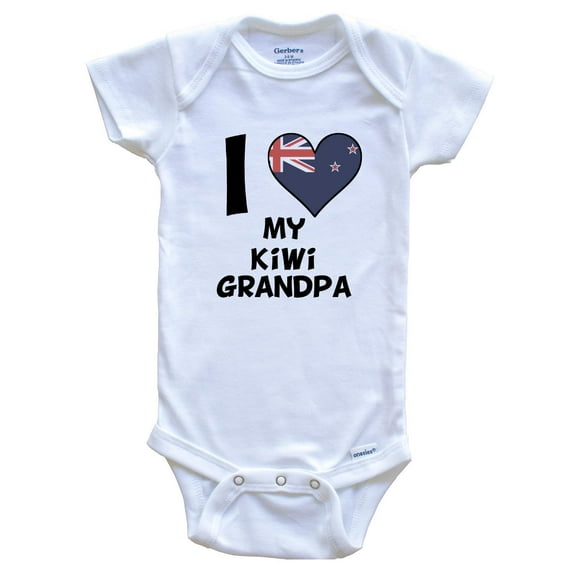 I Heart My Kiwi Grandpa New Zealand Flag Baby Bodysuit, 0-3 Months White