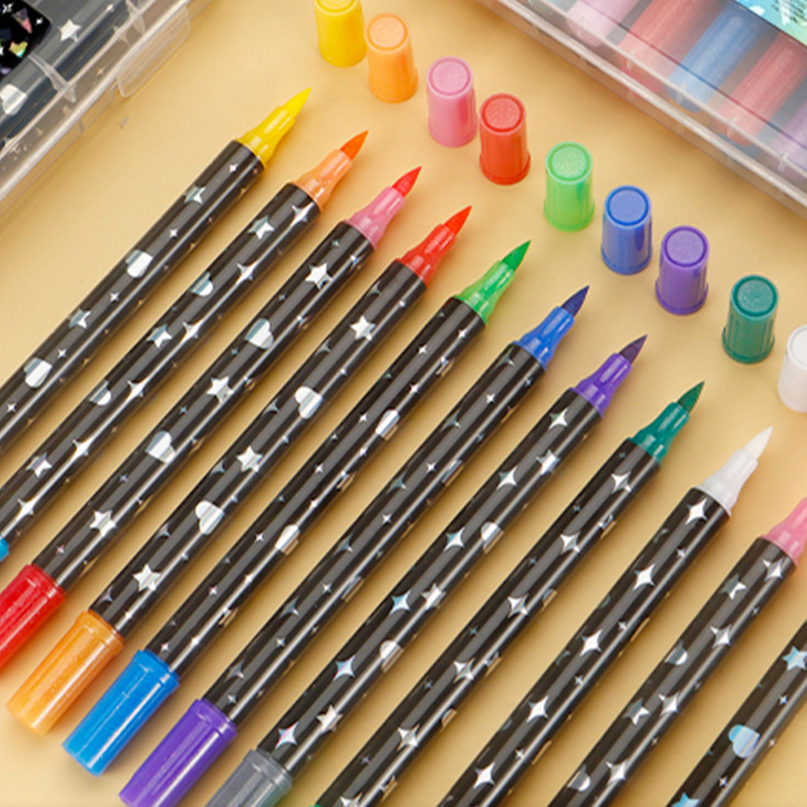 Tarmeek Dual-Tip Glitter Markers Marker Pens 48-Pack 96 Colors, Highlighters Pearlescent Metallic Pens, Fluorescent Pens for Journaling Drawing Card Making, Art Supplies for Office Notes Drawing