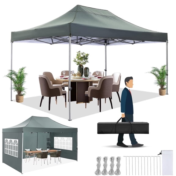 SANOPY 10x15 Heavy Duty Pop up Canopy Tent with 4 Sidewalls,Outdoor Waterproof Canopy Tent Event Shelter for Parties, Commercial-Series, Gray
