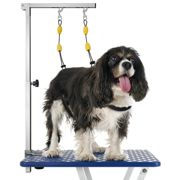 Petbobi Dog Grooming Arm with Clamp 36.1" Height Adjustable Foldable with Loop Overhead Pet Grooming Harness Hammock Stand Table Holder for Small Medium Large Dogs Cats, Silver (Table Not Included)