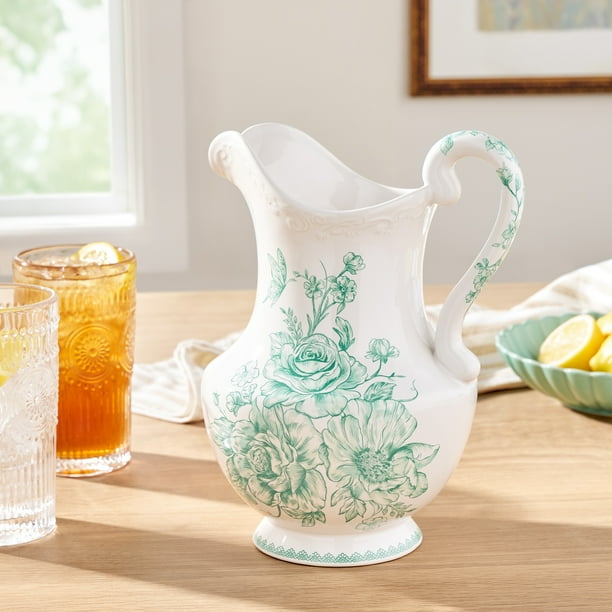 The Pioneer Woman Agatha Stoneware 2-Quart Pitcher, Green