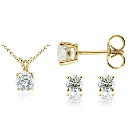 Chetan Collection 0.20 Carat T.W. Diamond 10kt Yellow Gold Round-Shape Pendant and Earring Set