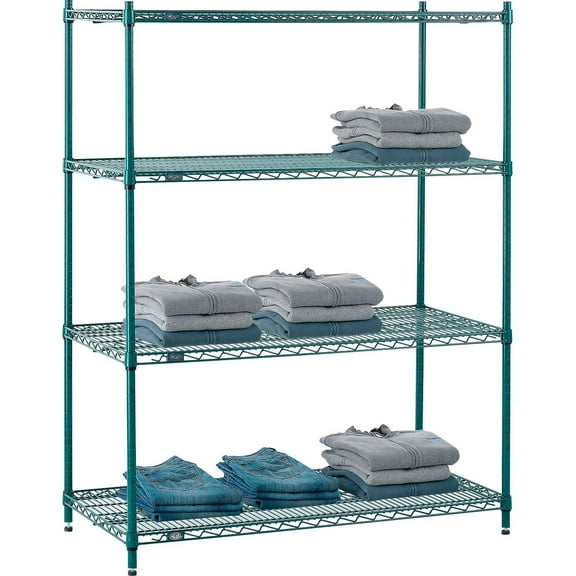 Nexel 4 Shelf Poly-Green Wire Shelving Unit Starter 48""W x 21""D x 63""H
