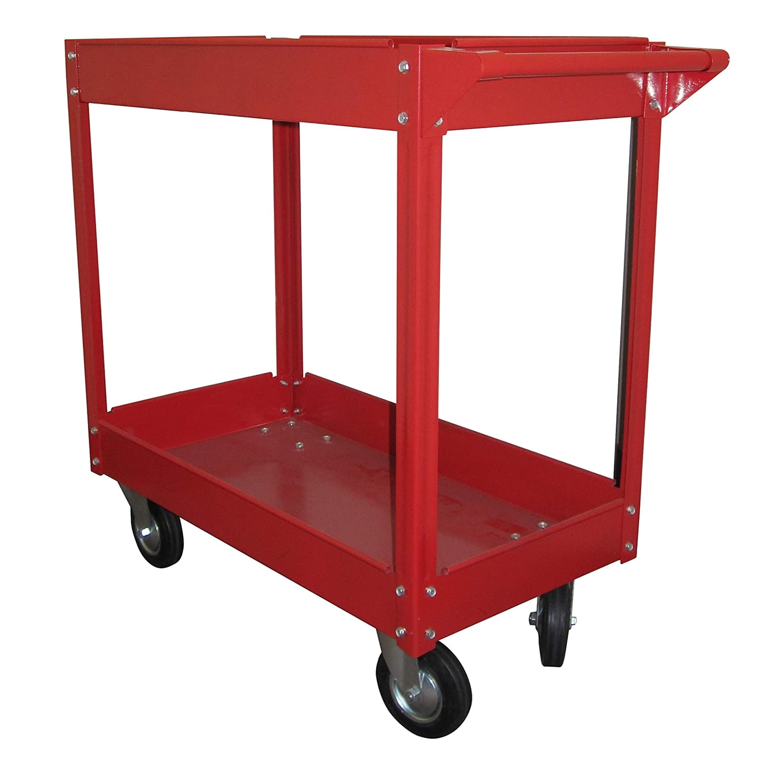 Capacity 2-Shelf Steel Cart Tool Storage Full Frame Heavy Duty Wheels 600 lb 