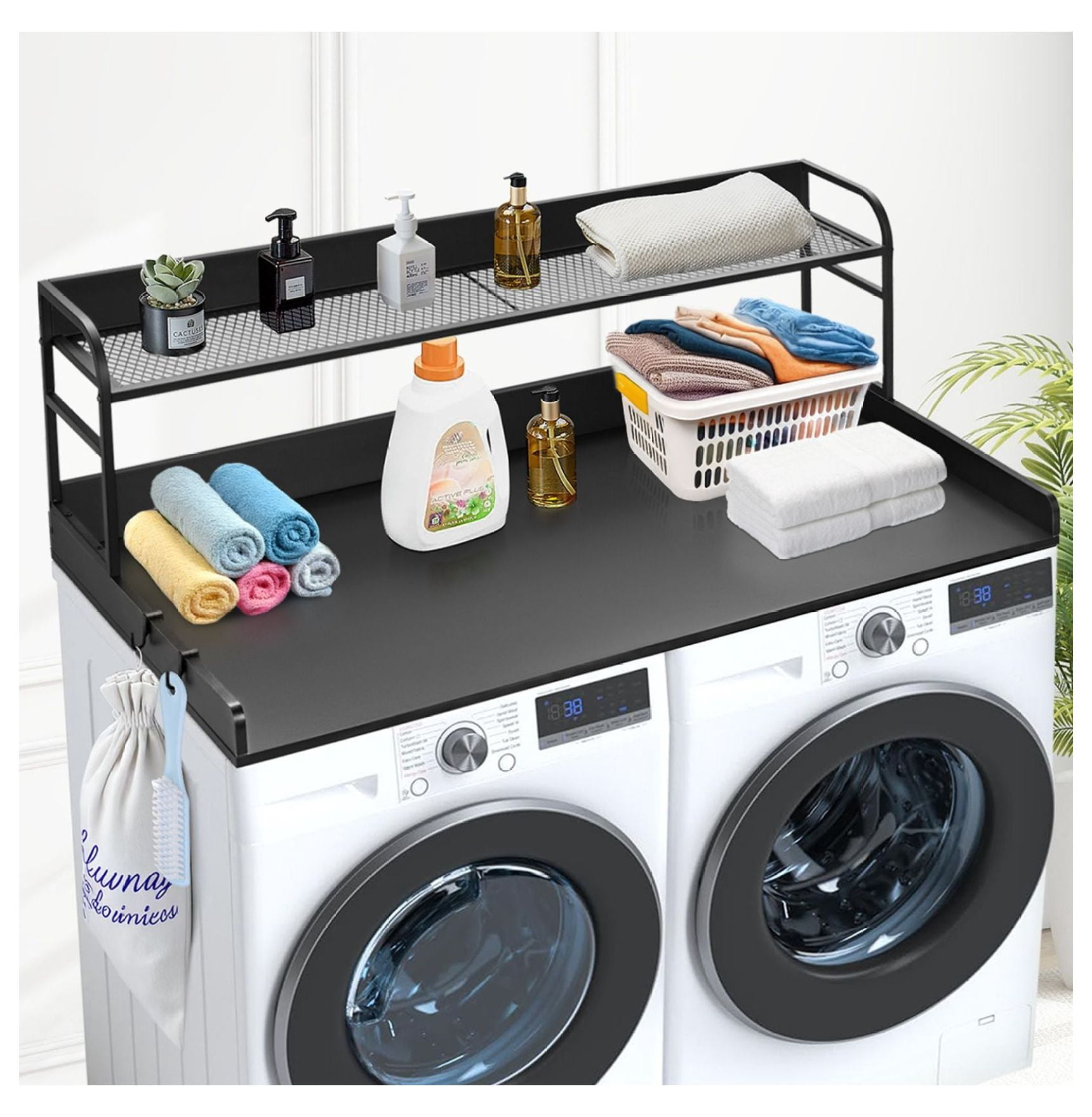 Washer Dryer Countertop 54x27", Laundry Topper with Shelf, Water Resistant, Black