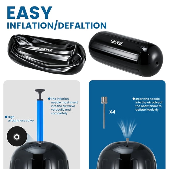 Historyli 4PC 10x28 Inch Boat Fenders, Heavy Duty Inflatable Dock Bumpers with Ropes & Pump, Black