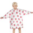 thumbnail image 3 of Red Strawberry Plants Fruit Pink Pattern Blanket Hoodies for Kids 6-13YR Oversize Wearable Blanket Hoodies for Boys Girls Teens, 3 of 7
