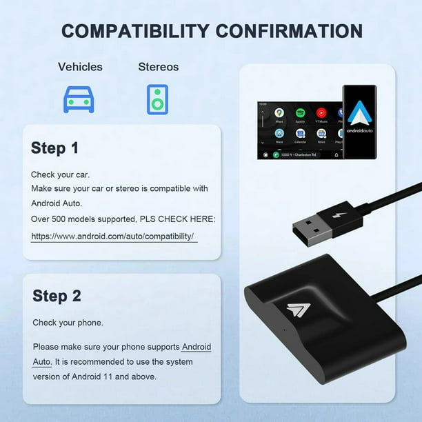 AAWireless 2023 - Wireless Android Auto Dongle - Connects Automatically to  Android Auto - Easy Plug and Play Setup - Free Companion App - Made in